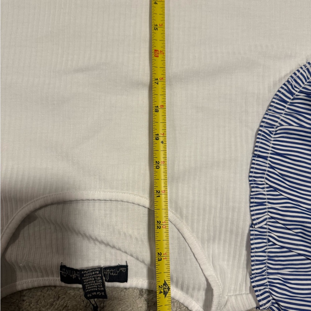 White and Blue Striped Ruffle Sleeve Top - Picture 7 of 9